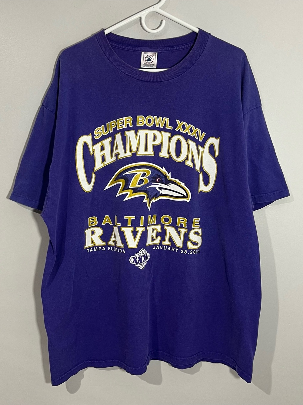 Vintage Baltimore Ravens Super Bowl XXXV 35 Champions Purple T-Shirt Adult 2XL